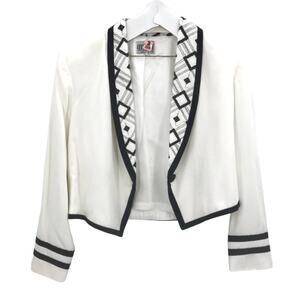 City Girl by Nancy Bolero Blazer Jacket Long Sleeves Black Trimming Collar SZ 14